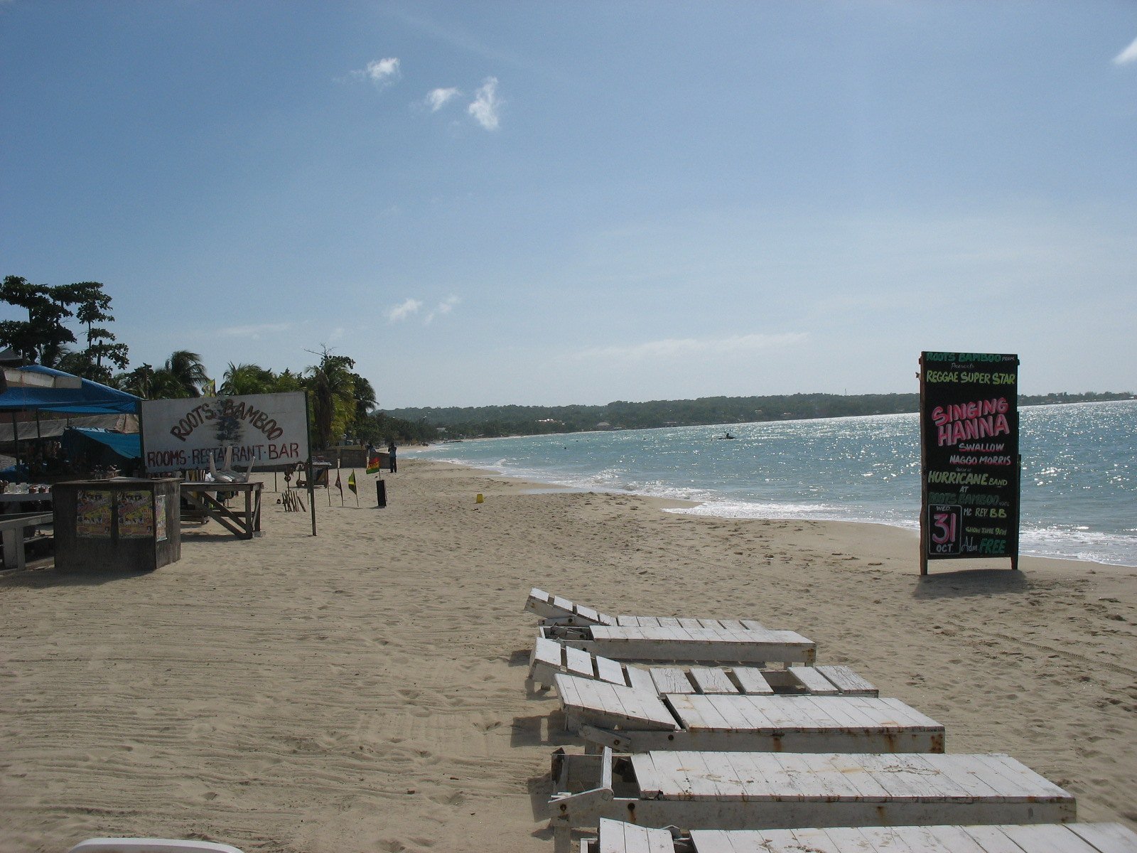 Long sandy beach and calm sea at Negril, Jamaica
