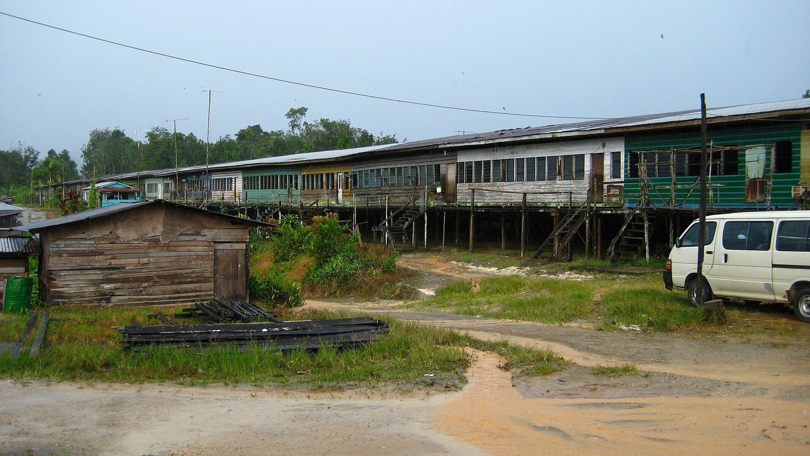 Traditional Iban longhouse building in Sarawak, Borneo, Malaysia