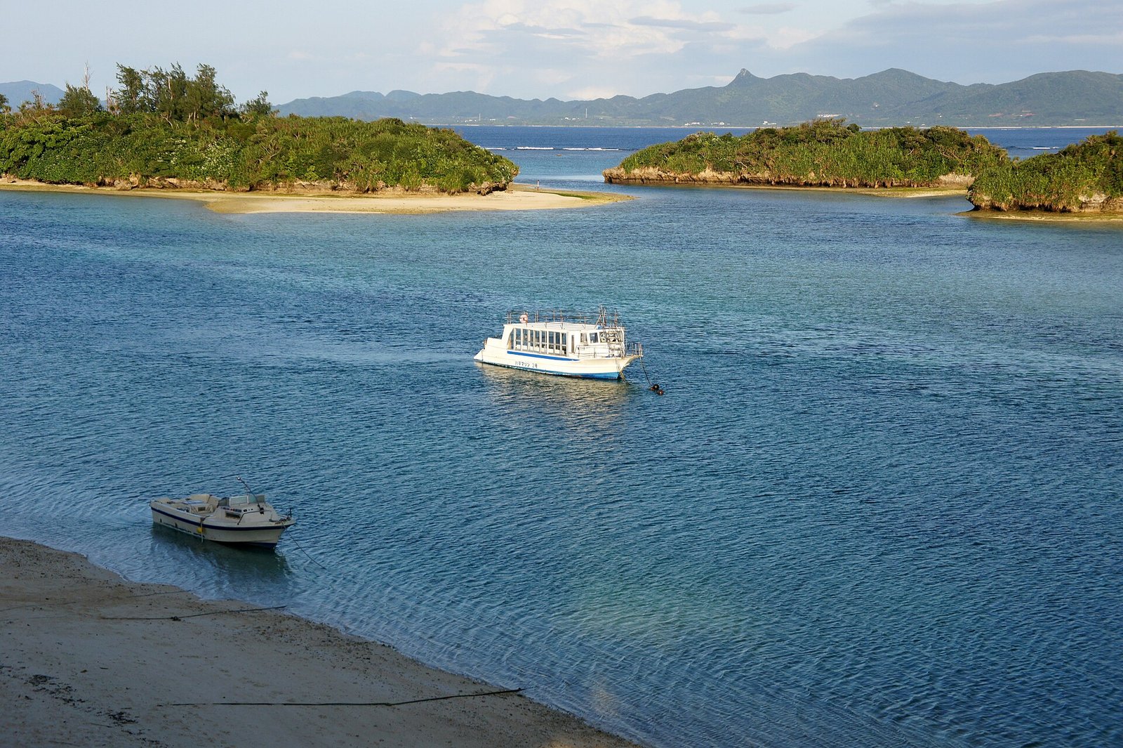 Turquoise water and green islets at Kabira Bay on Ishigaki Island, Okinawa