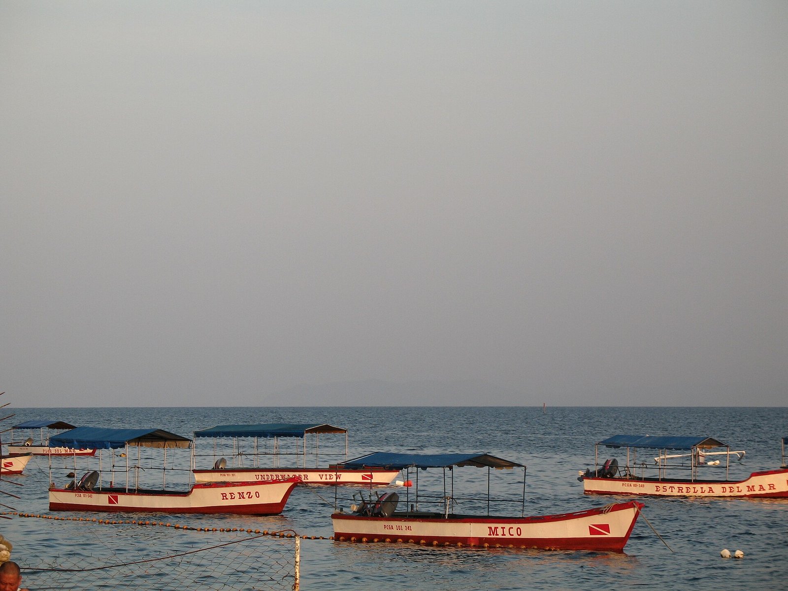 Dive boats moored along the shore at Anilao, Batangas