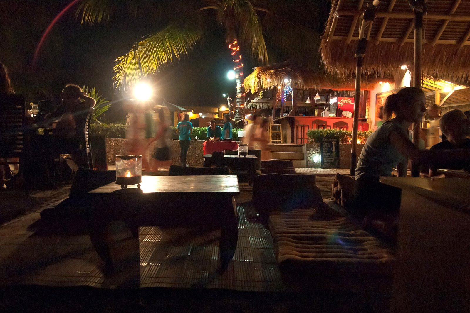 Beach restaurant at night. Gili Trawangan (island), West Nusa Tenggara, Indonesia. — Photo: Vyacheslav Argenberg, CC BY 4.0, via Wikimedia Commons
