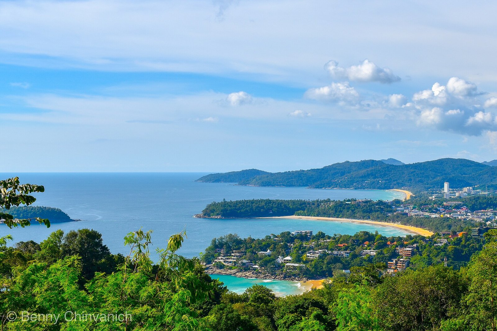 An aerial shot of Phuket's beaches taken from Karon Viewpoint — Photo: Bennypc, CC BY-SA 4.0, via Wikimedia Commons
